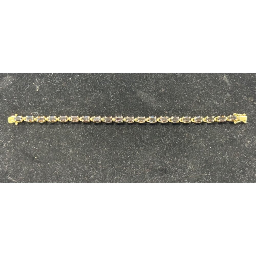 7.75 Inch JBB 925 Sterling Silver Bar Link Tennis Bracelet w/ Brown Gemstones